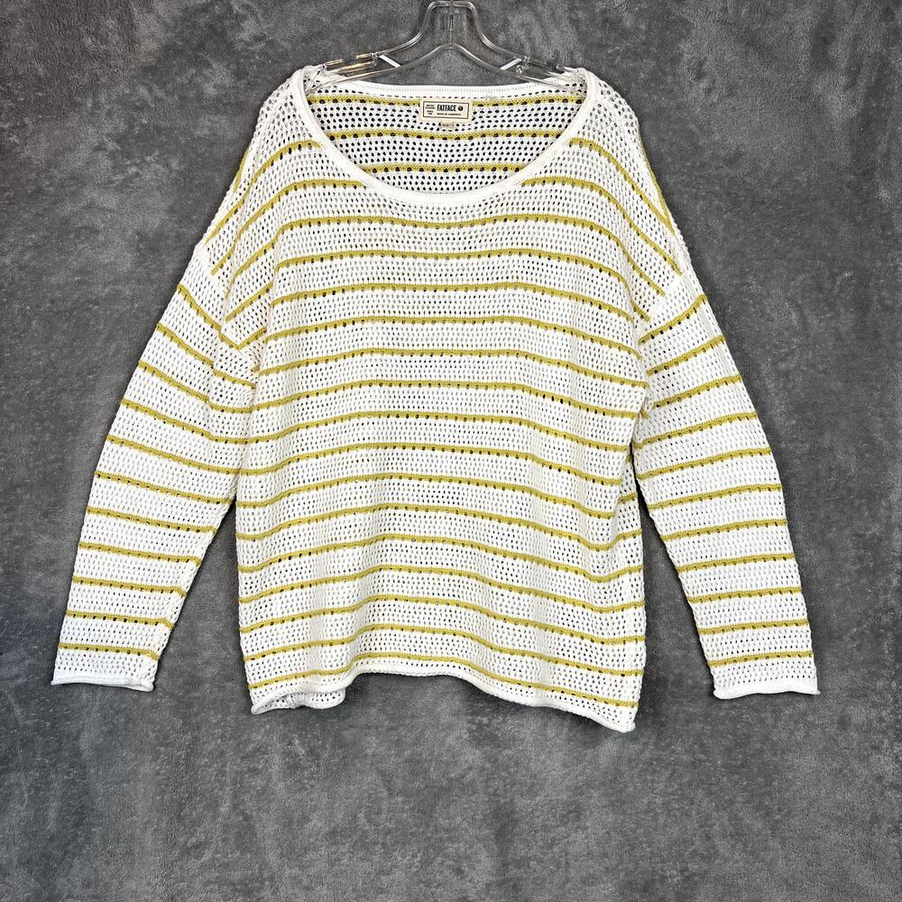 Fatface Kalani Yellow Crochet Sheer Sweater Womens 14 Open Knit Striped Yellow‎